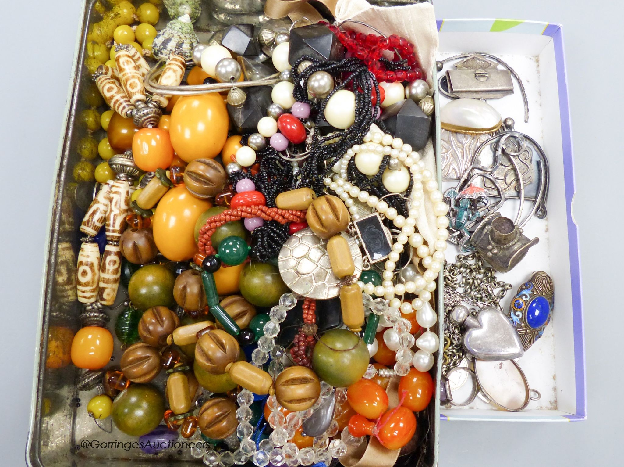 A group of silver and costume jewellery